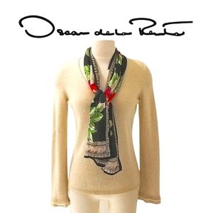 Oscar de la Renta Vintage Black & Multi Color Floral Print Oblong Scarf